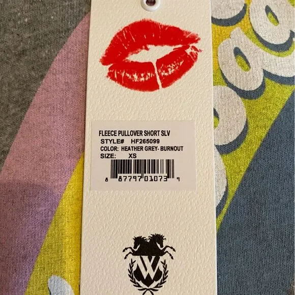 Wildfox No Bad Days fleece short sleeve oversized rainbow sweatshirt NWT size xs - Picture 6 of 9